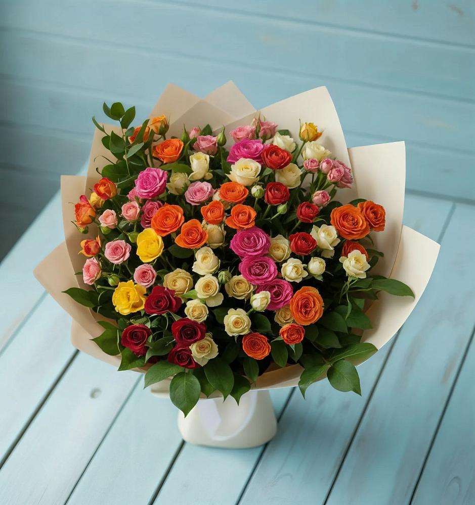 Букет Микс из разноцветных кустовых роз в Дорохово